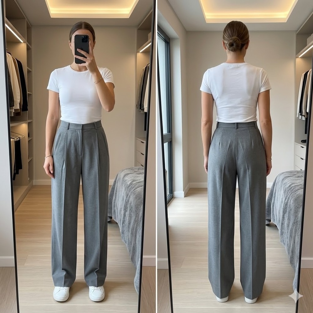 Liz‎ Claiborne Collection Grey Wide Leg Trousers High Rise Womens 4 Vintage